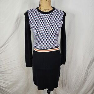 OCHIRLY Size Small Elastic Waist Qbert Optical Illusion Preppy Sweater Dress EUC